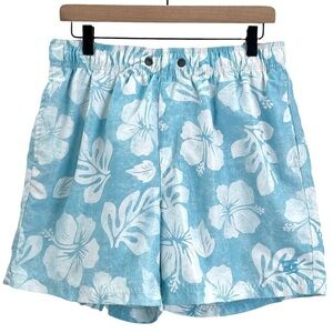 IslandHaze Surf Swim Trunks Light Blue & White Floral Print Short Length | XL